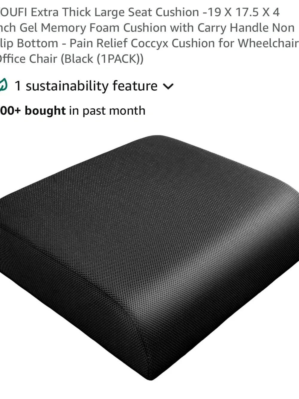 NEW Black Gel & Memory Foam Seat Cushion - Portable Support